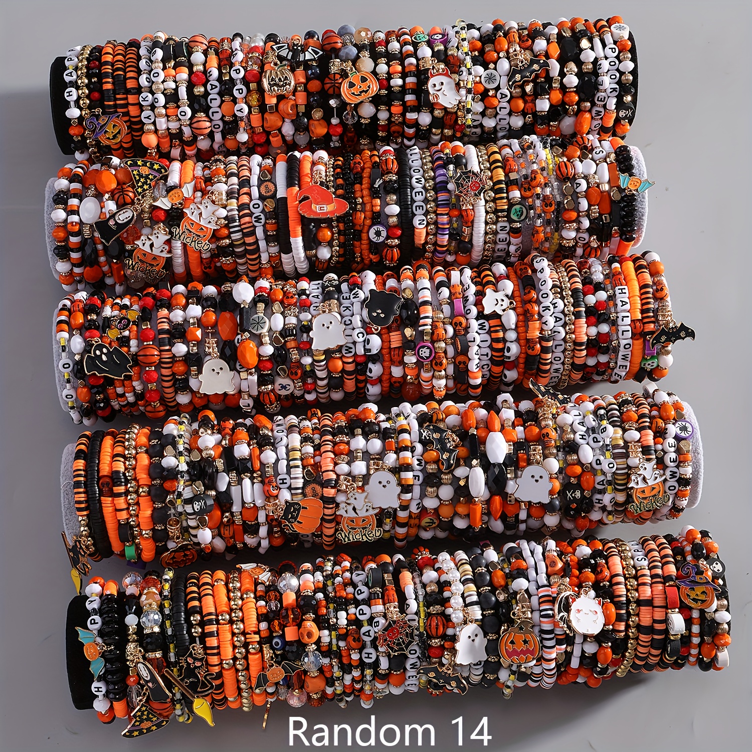 TEMU Random 14/26/30/44pcs Set Halloween Bracelet String, Quirky Spider Bat Pendant Bracelet, Unisex, Suitable For Celebrating Holidays, Matching