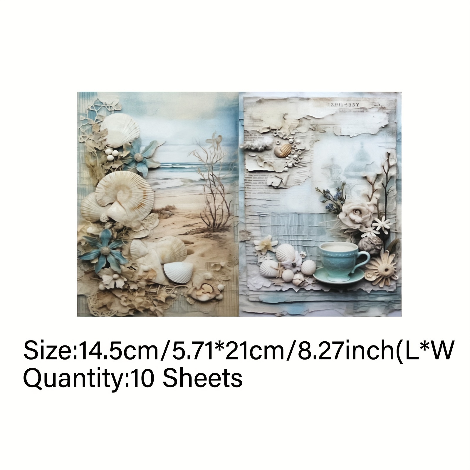 Vigus 10 Sheets Fresh Ocean Seashell Starfish Design Junk Journal Magazine Diary A5 Size Craft Paper