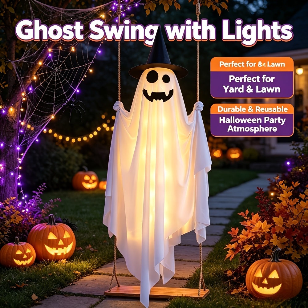 1 set de adorno colgante de   oscilante con ojos   [5m led  ] [180cm/5.9ft] exhibiciones iluminadas para  , sin taladro,   de    ,  , pared, dormitorio,  , boda,  , decoración de   de halloween