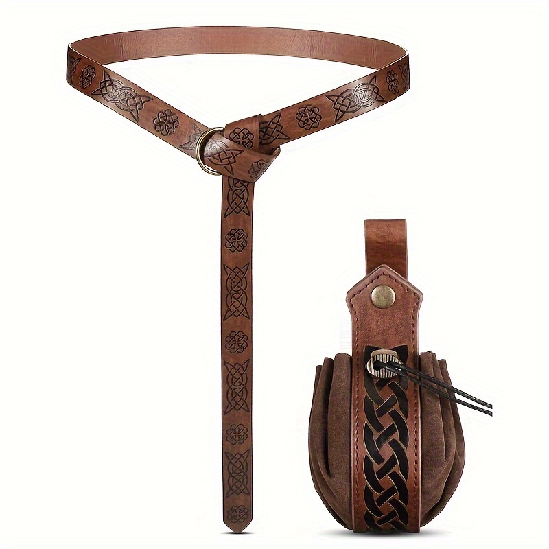 

1/2pcs Retro Embossed Leather Leather Belt-unisex Style Belt Retro Waist Bag With O-ring Perfect For Medieval Viking Role Play And Renaissance Activities
