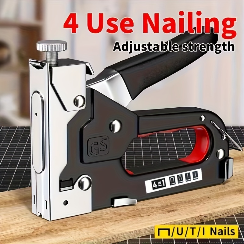 

Durable 4 In 1 Multifunctional Tool: Carbon Steel Semi-automatic Nail Gun, Perfect For Diy Home Decoration, Camping, And Industrial Use - Battery Free And Essential 3 Piece Set
