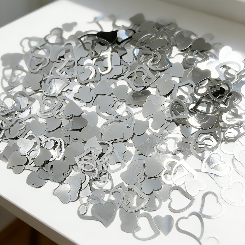 TEMU 1180 pièces de paillettes argentées de cœur ajourées, de cœur de 13 mm et 10 mm, idéales pour la décoration d'anniversaire, de mariage, de fête,
