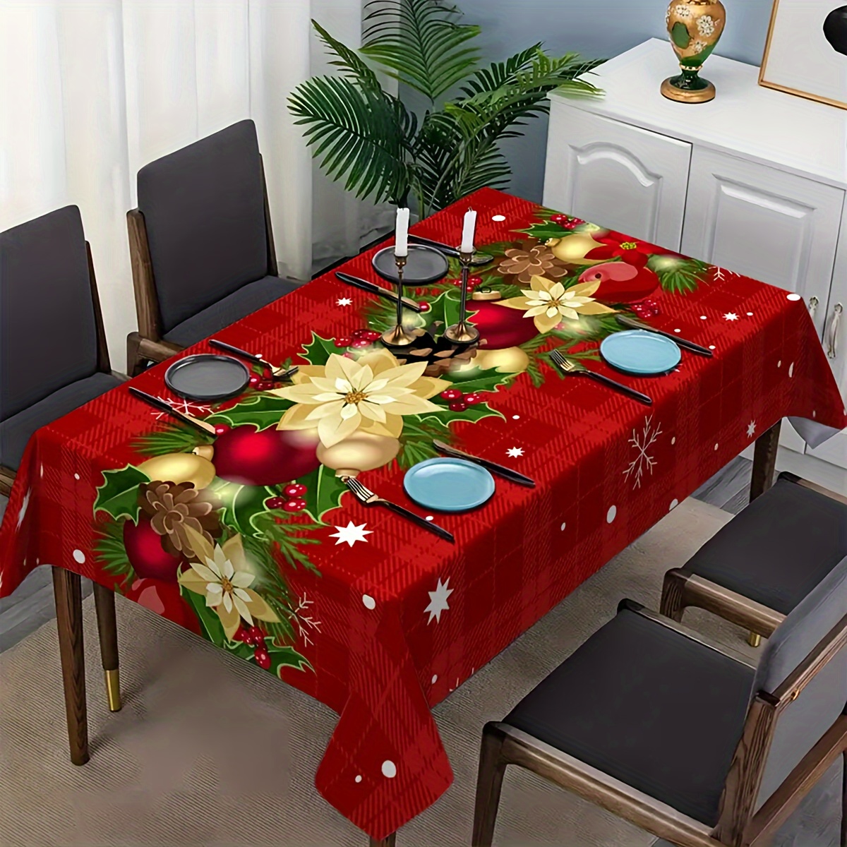 TEMU Christmas Tablecloth - Easy Clean, Stain & Oil Resistant, Machine Washable Polyester Holiday Decor, Christmas , Tablecloth Cover