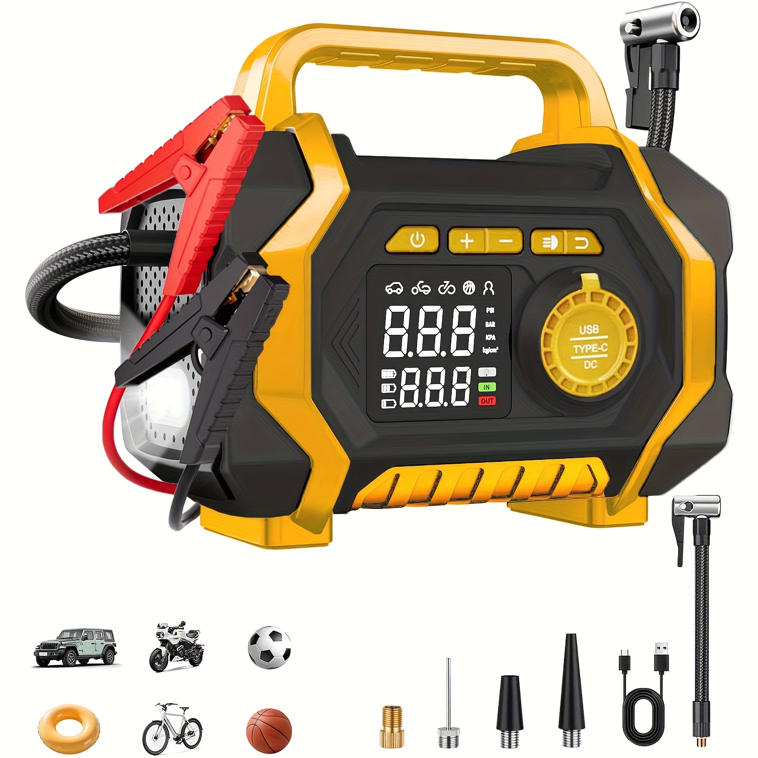 7000 a jump starter with air compressor 7000a jump starter portable car battery jump starter 9  8 5l   12v battery charger booster 150psi auto shutoff tire inflator portable jumper cables led light high capacity power bank