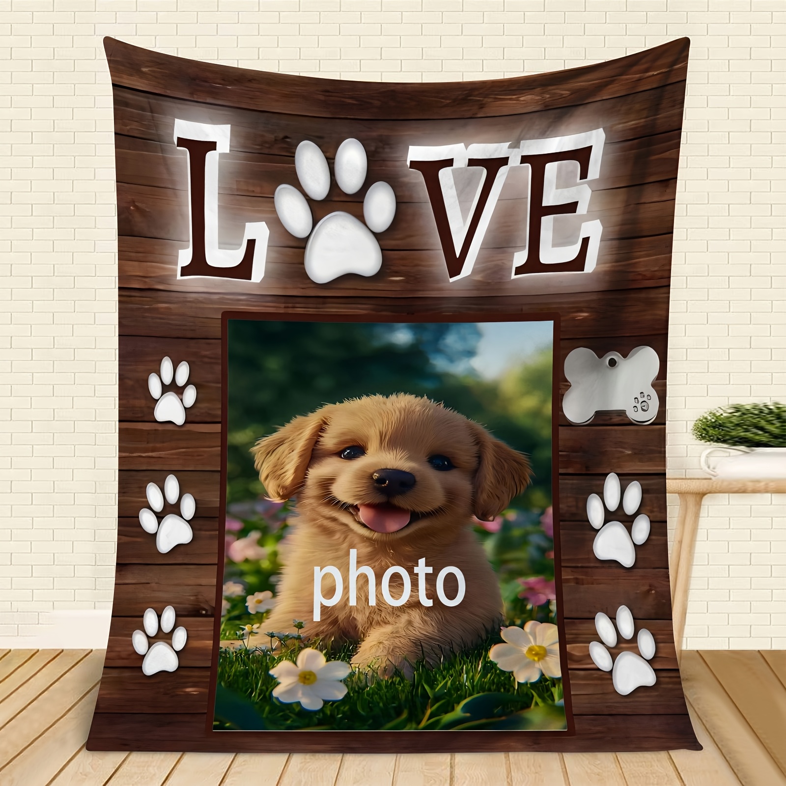 TEMU 280gsm Personalized Blanket, Pet Photo Blanket, Custom Blanket With Picture, Soft Flannel Blanket, With And , Heart-themed Travel Blanket,