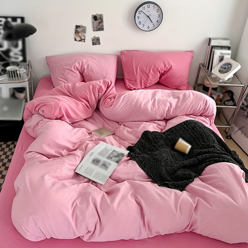 3pcs Minimalist Solid Color Soft Duvet Cover Set, Light Pink And Dark Pink, Includes 1 Duvet Cover And 2 Pillowcases, Machine Washable For Bedroom