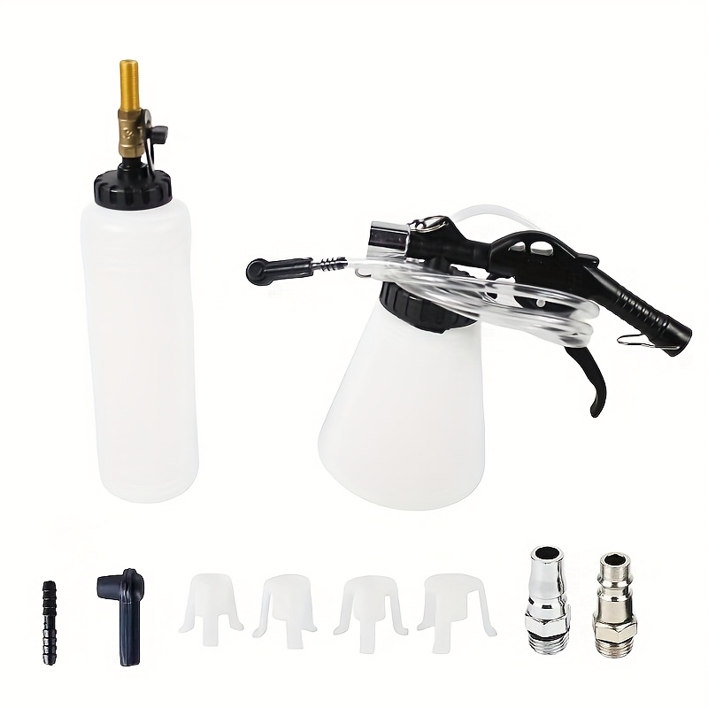 TEMU 1l+0.8l Capacity Pneumatic Brake Fluid Bleeder Extractor Tool Vacuum Brake Bleeder Kit Change Set With Adapters, Plugs And Hose | Apply To Car, Truck, Motorcycle, 90-120psi
