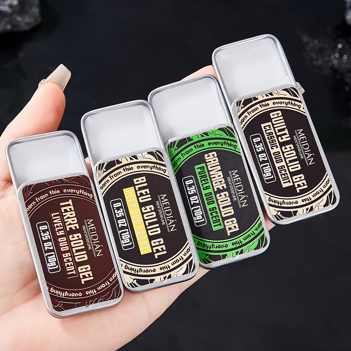 Men's Portable Solid Perfume Case, Refreshing and Long-lasting Solid Balm, 4 Fragrance Types, Suitable for Dating and Daily Use, Ideal Gift 10g*4