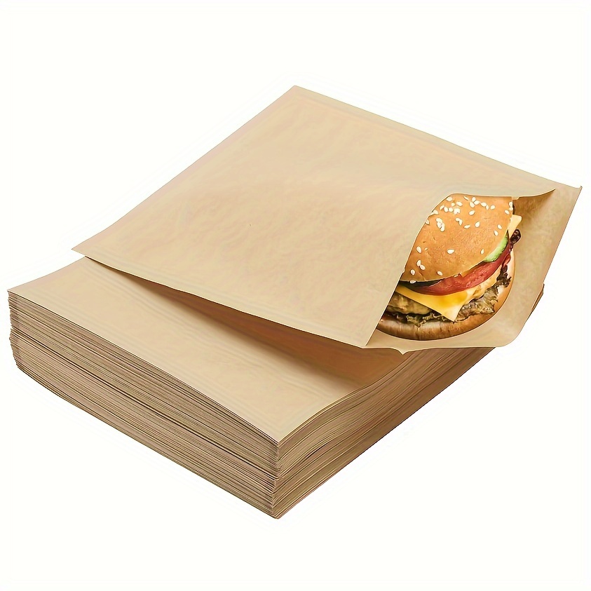 

50pcs Kraft Paper Lunch Bags 6x9 Inch With Film For Oil Resistance, Disposable Food-grade Sandwich Snack Bags, Dishwasher Safe Square Baking Bags For , Popcorn, Small Gifts