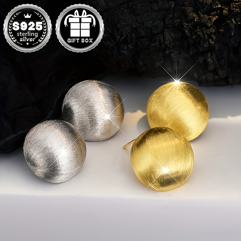 925 Silver Small Ball Brushed Earrings, Lightweight & Stylish, 6.1g