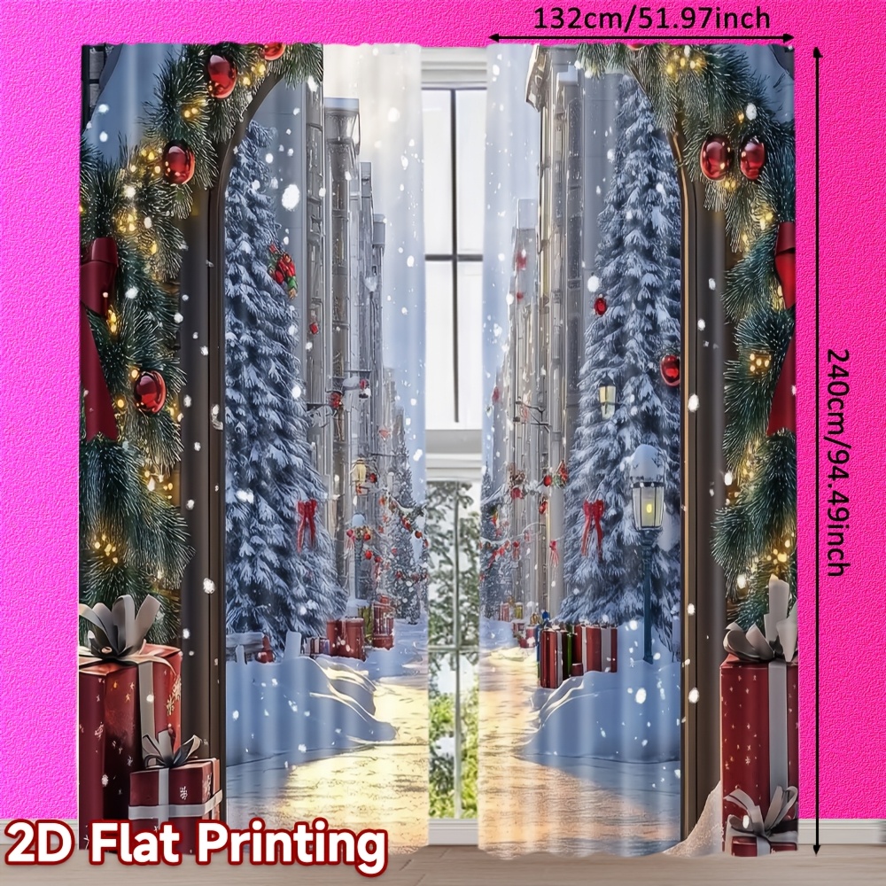 TEMU 2d Flat - 2d Flat - 2pcs, 2d Flat, Curtains Ball & Flower Frame Versatile Fabric (without Rod, No Movement, No Battery) Art Deco Festive Use For
