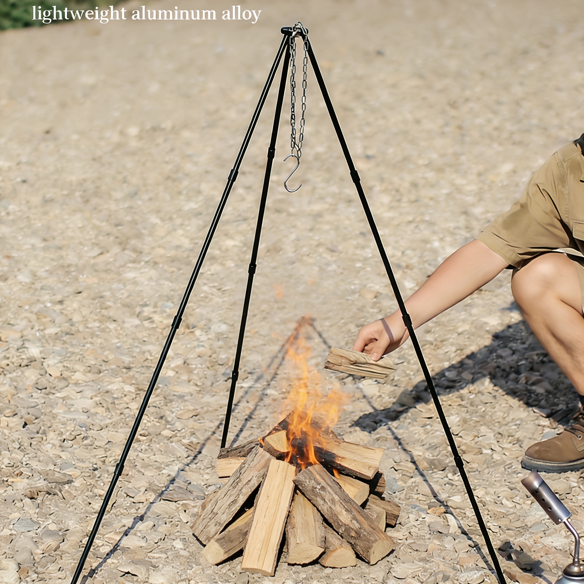 Outdoor-Stativ aus Aluminiumlegierung, tragbarer Lagerfeuerstnder,  Campingzubehr, BBQ-Grill, faltbarer Dreieckstnder, Hnge-Topfhalter