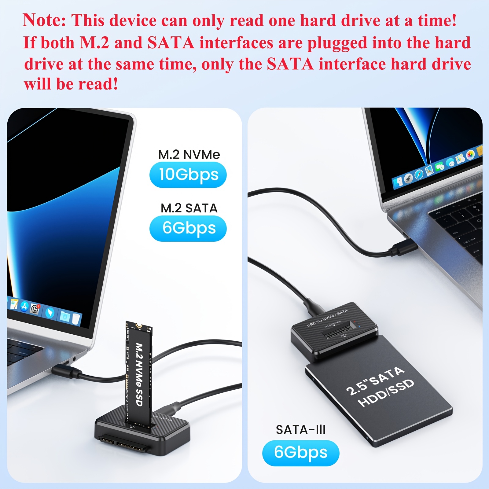 Station d'accueil portable pour NVMe vers USB 3.2 à 10 Gbps, conçue pour les SSD M.2. Cette boîtier externe prend en charge les SSD NVMe PCIe et SATA M.2, prenant en charge les tailles 2280, 2260, 2242 et 2230 – Image 7