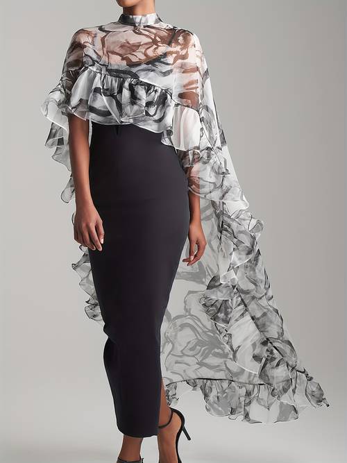 ruffle loose floral cap sleeve urban long shirt