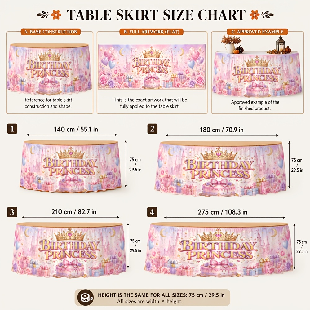 TEMU 1pc Tablecloth Table Skirt Castle Balloons Gift Boxes Birthday Princess Theme For Wedding Reception Baby Shower Party Decoration Elegant Festive