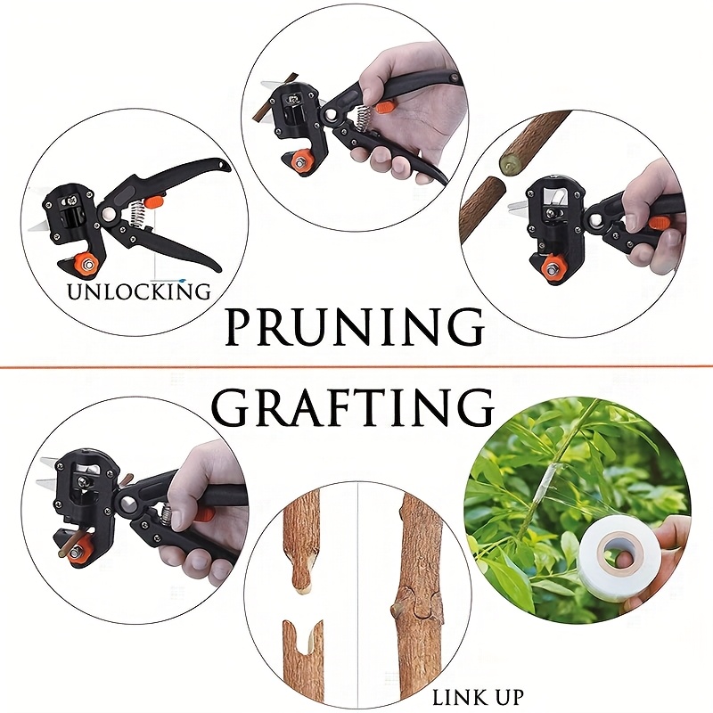 1 set ergonomic 2 in 1 garden grafting and pruning tool kit   pruning shears cutting knife with 3 different stainless steel blades for fruit trees branches and vines garden pruners   durable pruners garden tools 7