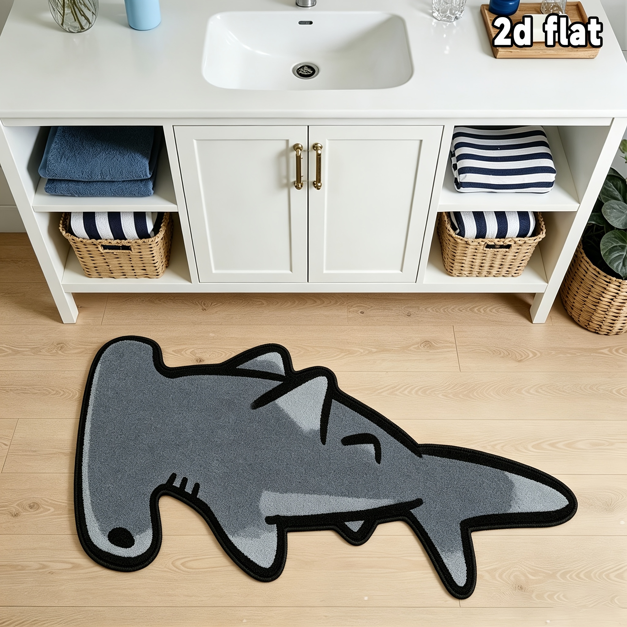 TEMU [Velvet] 1pc, Tapis Créatif Requin Tête de Marteau, Tapis de Chevet Antidérapant Animal Dessin pour Chambre à Coucher, Tapis d'Entrée et