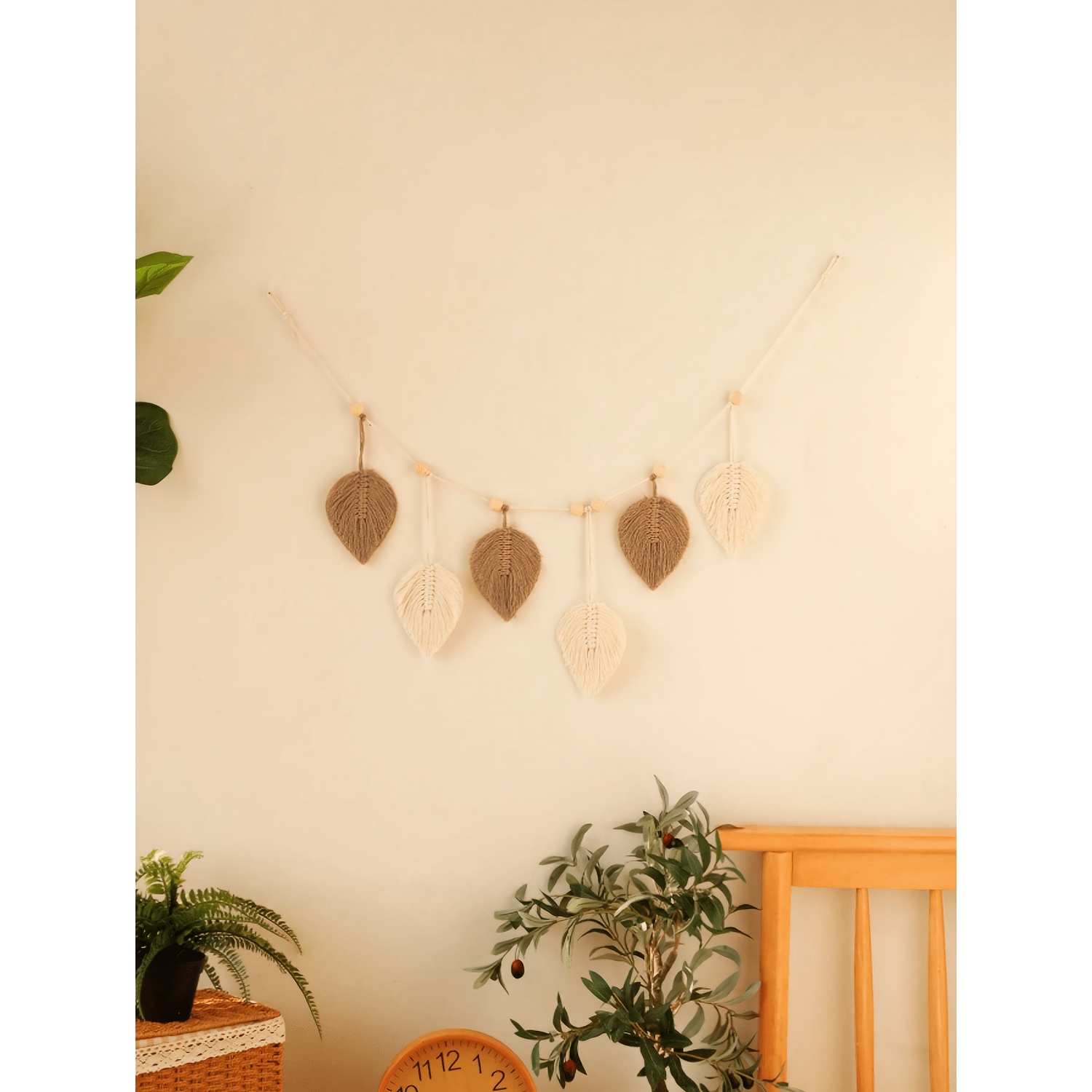 TEMU 1pc Banner con Borla de Hoja Marrón, Banner Bohemio con Borla de Cuentas de Madera, Decoración Colgante para el Hogar, Decoración para de Estar,
