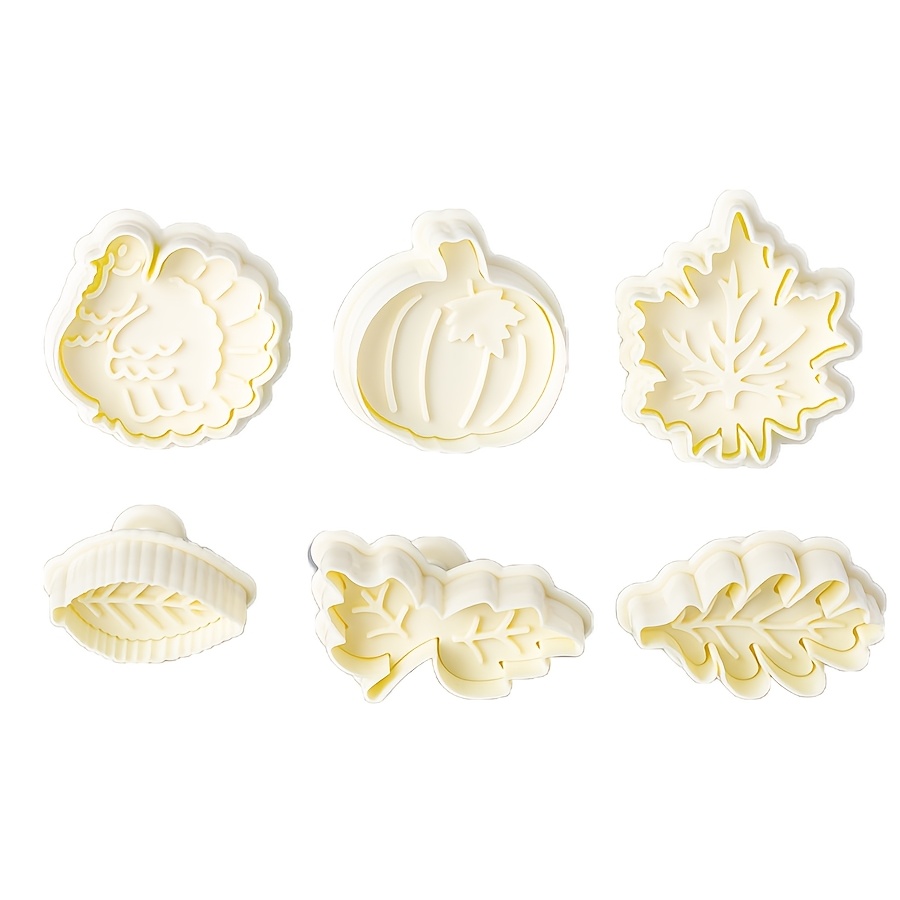 TEMU 6pcs Thanksgiving Cookie Stamp Set, Thanksgiving Autumn Falling Leaves Series -loaded Cookie Press Molds, Turkey, Pumpkin, Maple Leaf, And