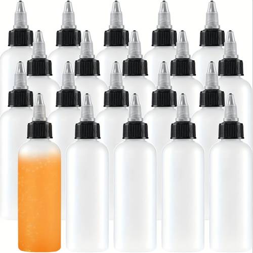 20 transparent dispensing bottles 4 ounce round plastic squeeze bottles with a rotating cap suitable for household oils liquids inks crafts and kitchen use