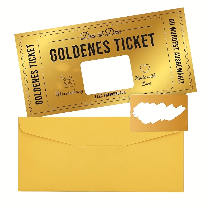 E-shop Goldenes Ticket Abkratzticket Gravurdruck Abkratzen Überraschung Ticket Abkratzen Grußkarte, Geburtstagskarte, Kino Gutschein, Geschenk für
