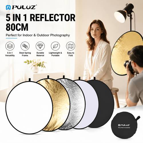 80cm 5in 1 reflector board folding photography reflector with silver black translucent portable light reflector for indoor outdoor photo studio portrait product photography