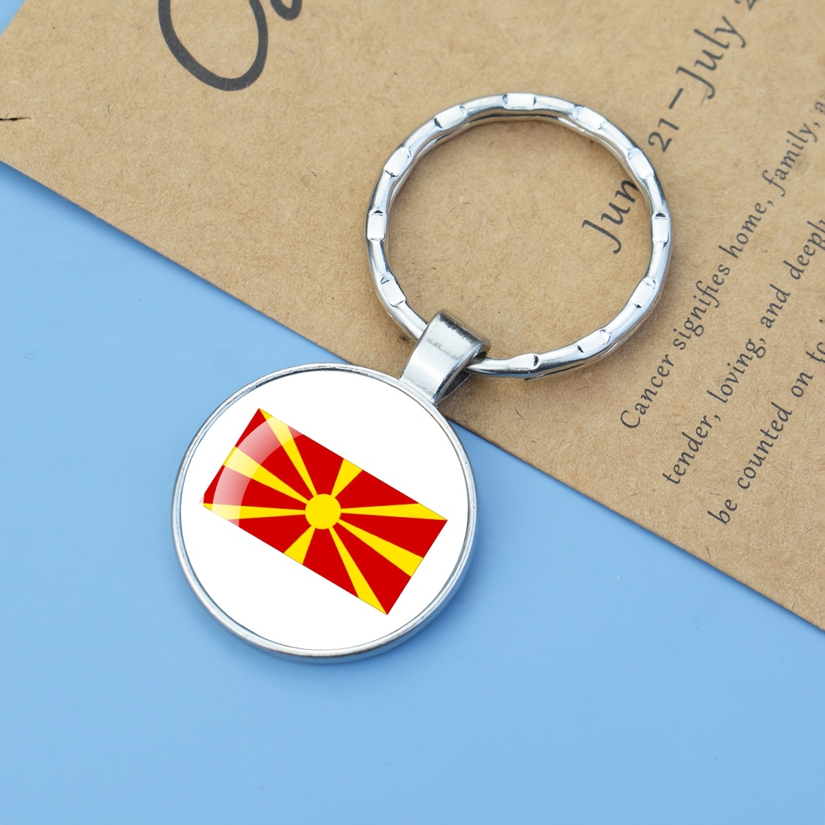 TEMU 1pc Macedonia Flag Keychain Metal Key Ring Pendant Gift For Men Car Keys Accessory Souvenir Travel Key Chain Decorative Keyring