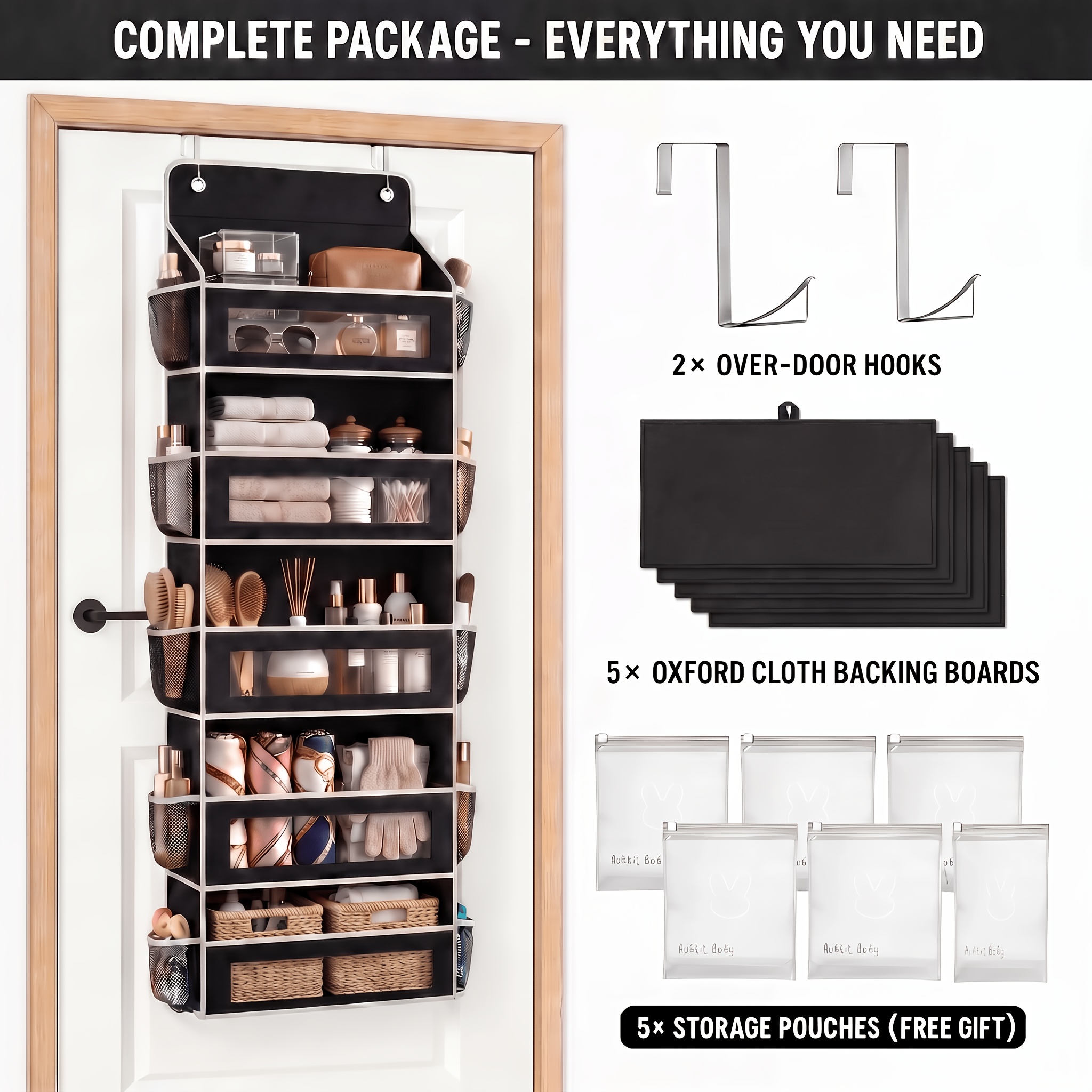 TEMU [5-tier Storage Box] Door Storage Box, Hanging Door Storage Box With 5 Large Capacity Pockets | Anti-tilt 44 Pound Load Back Of Door Storage Box