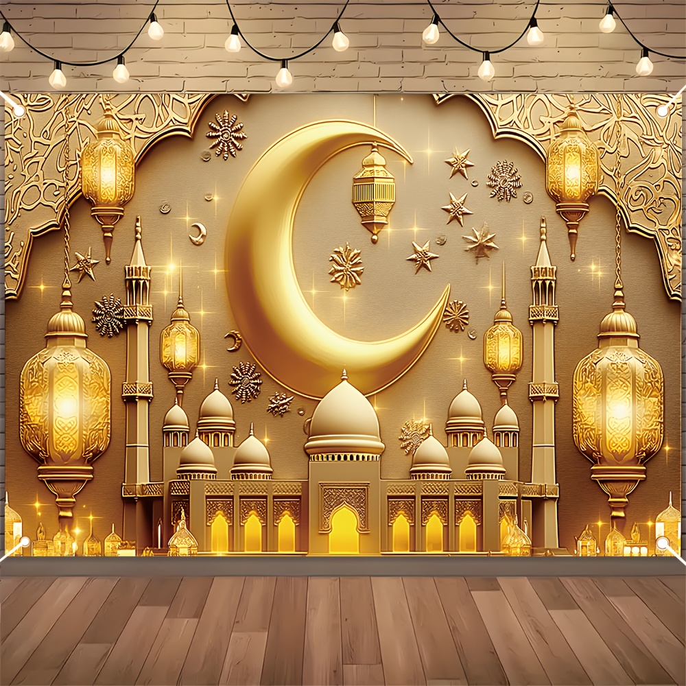 

1pc Elegant Ramadan Banner, " .3" Polyester, Eid Al Fitr Decorative Backdrop, No Electricity Needed, Wall Decor For Party, Entrance, Room, Garden