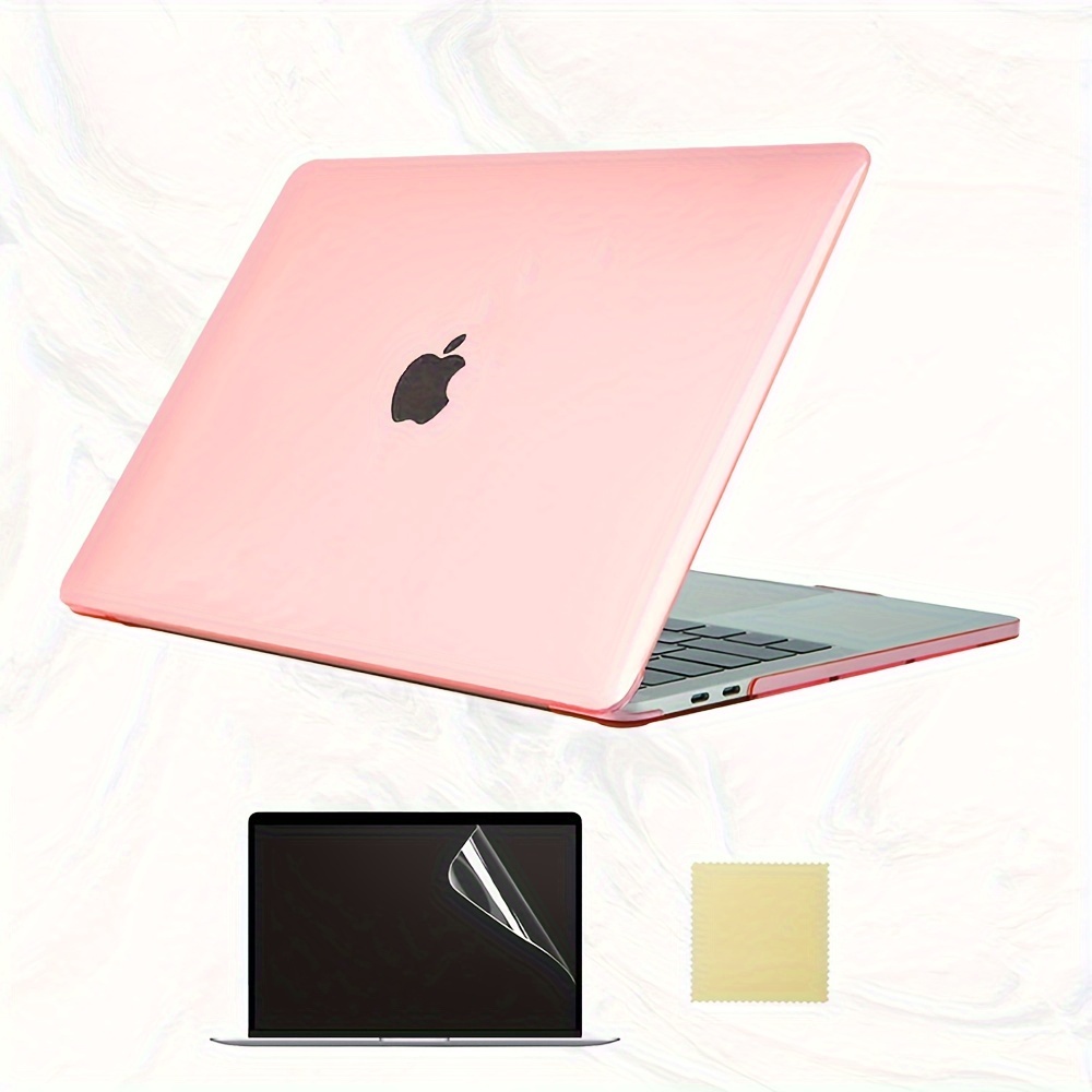 3-Piece Pink Laptop Protective Set, Compatible with MacBook Models A1932/A2179/A2337, Includes Case, Screen Protector, and Cleaning Cloth, Plastic Material, Accurate Hole Design for 13.3 Air