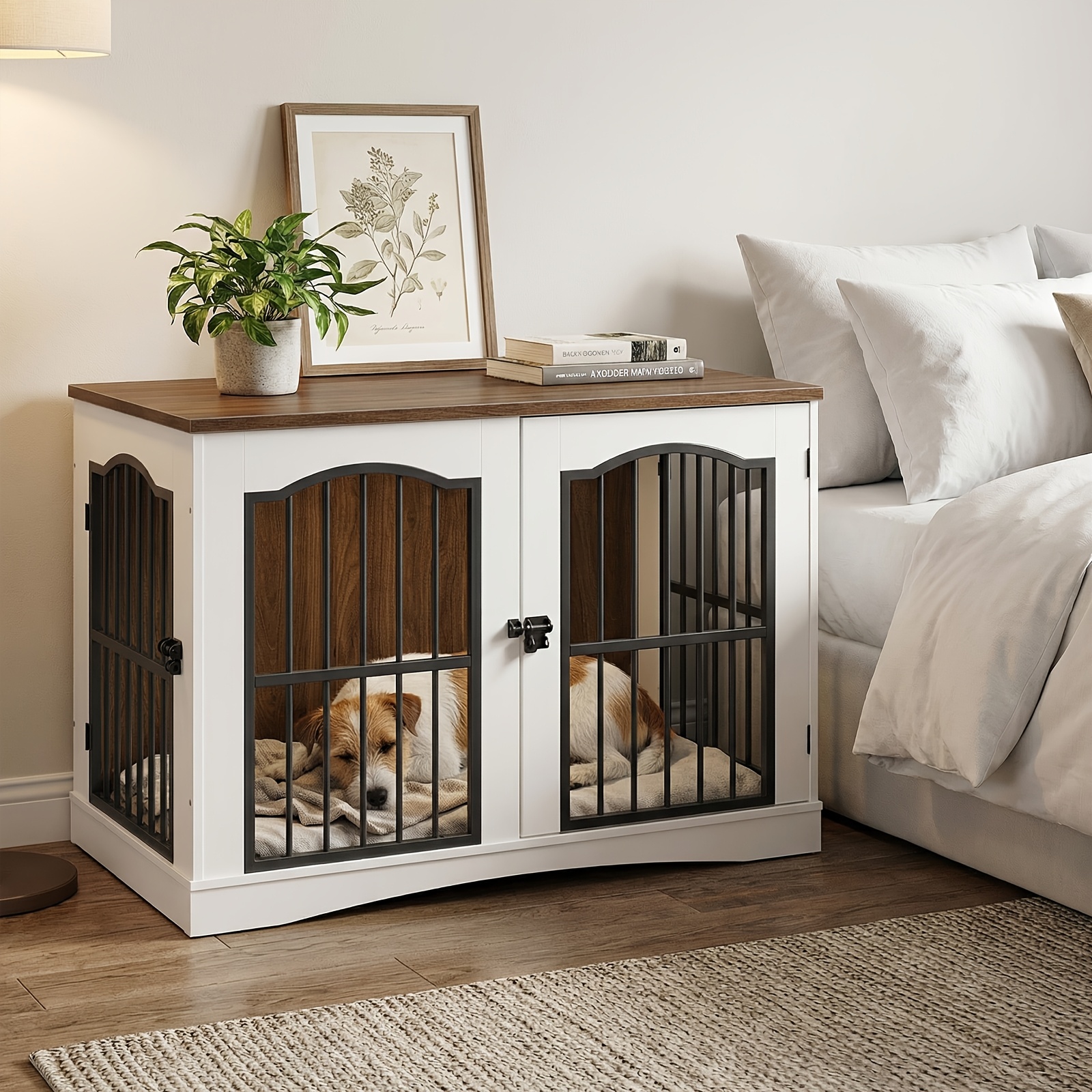 Modern Indoor Dog Cage Furniture - Medium-sized Dog Cage With , Suitable For Living Room, Bedroom And Staircase, White