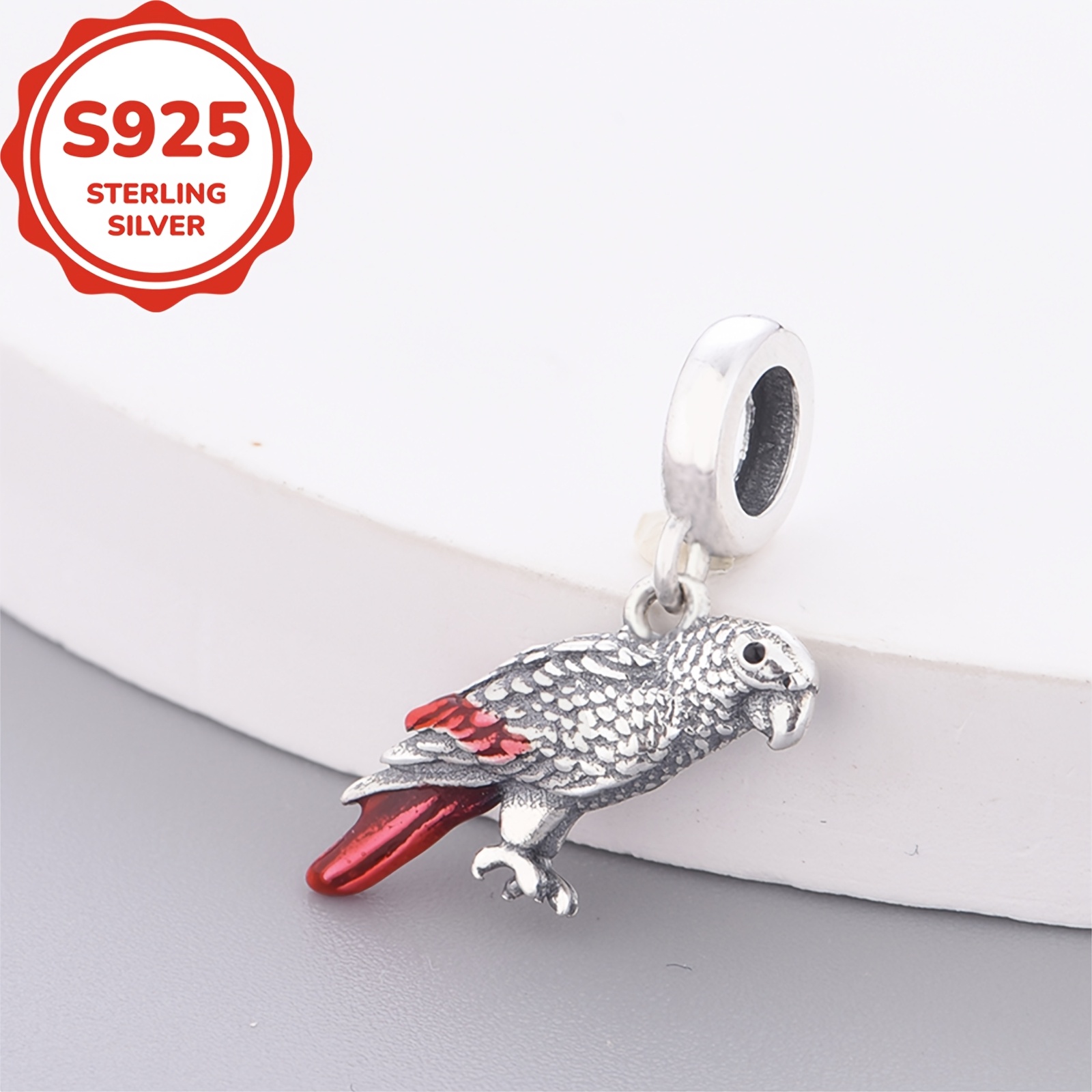 Image of 925 Sterling Silver Macaw Design Charms For Bracelets Or Necklaces, Perfect For Jewelry, Ideal Gifts For Father's Day Or Mother's Day