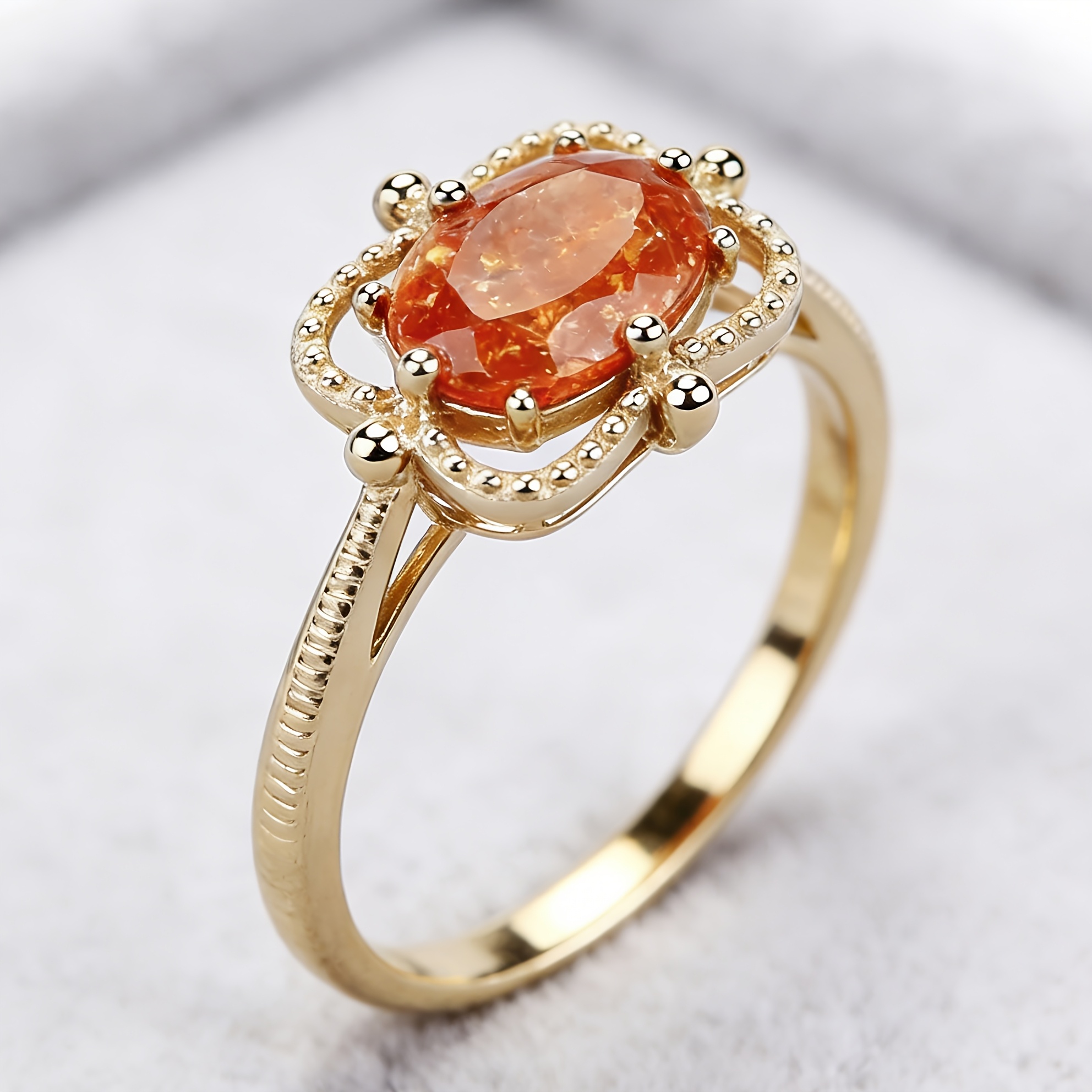 Retro Copper Inlaid Zirconia Orange Ring for Daily Wear
