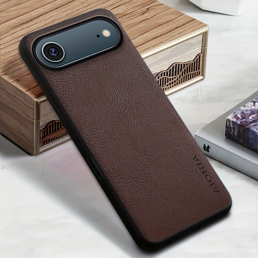 TEMU Phone Case - Luxury Retro Faux Leather Phone Case For Iphone 17 Air 17pro Max 17e Matte Soft Bumper Hard Back Cover Fashion Protective Case