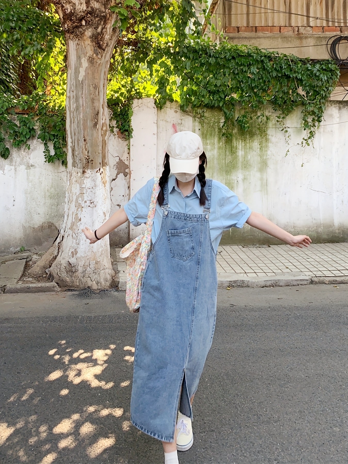 Plus Size Women'S Adjustable Strap Denim Jumpsuit Loose Fit *-Length  Casual Dress with Side Pockets, Front Vintage Style for Spring/*