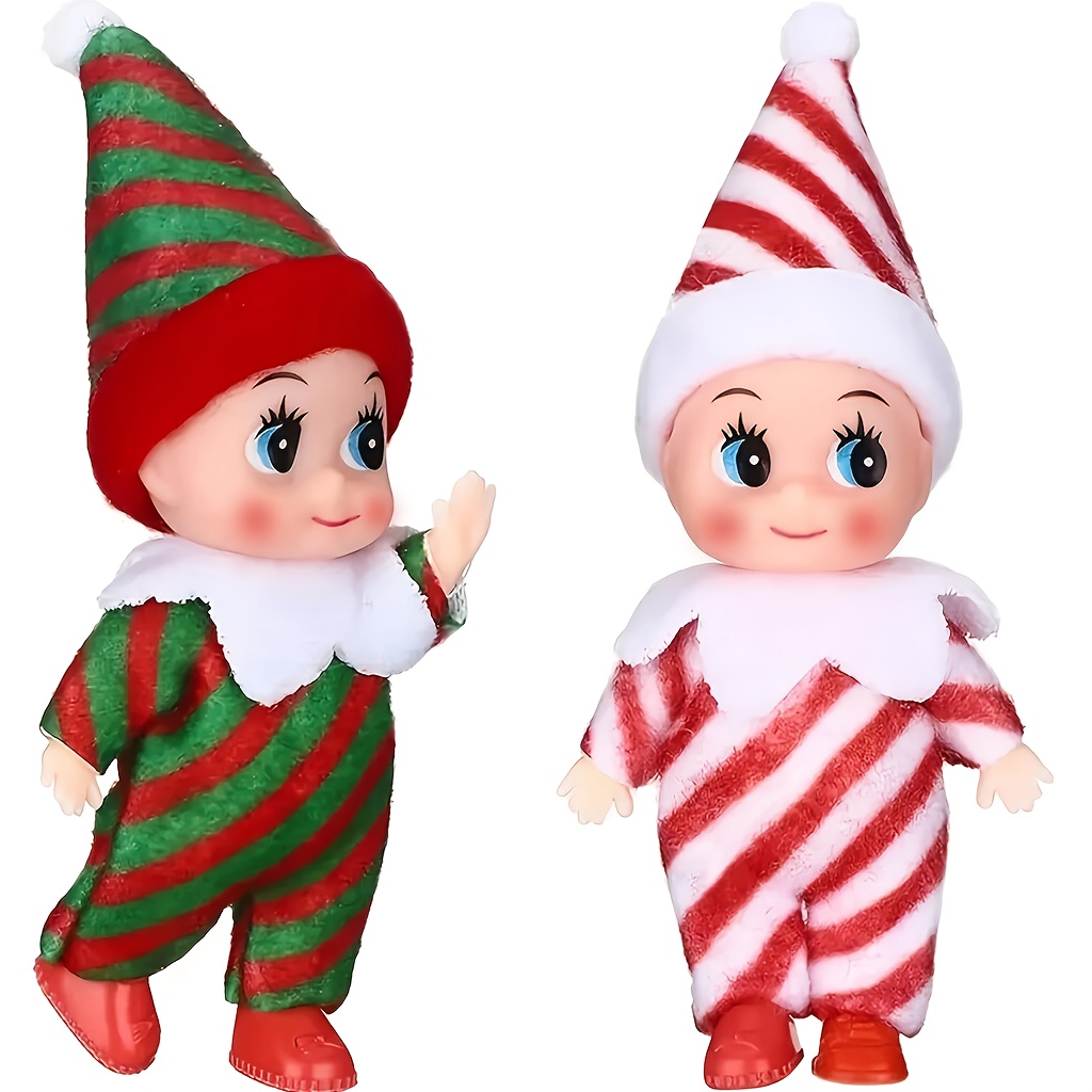 TEMU 2pcs Christmas Bookshelf Elf Figurines, Striped Christmas Decorations, Holiday Gift Ornaments