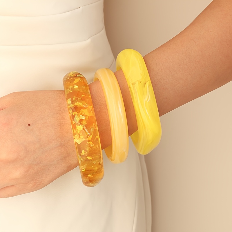 3pc Easy Yellow Series Irregular Geometric Resin Bracelet Set