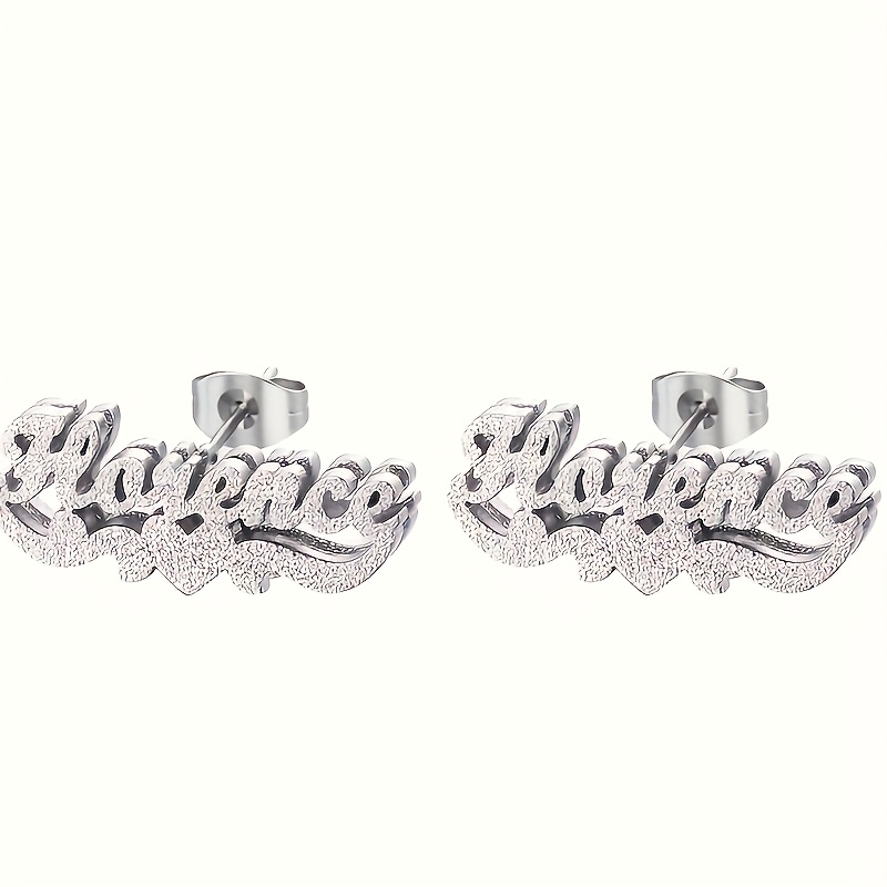 TEMU Custom Name Earrings Double Layer Design Heart Crown Earrings Stainless Steel Material 2025 New Women's Fashion Jewelry Personalized Gift For Her Suitable For Anniversary Christmas Gifts