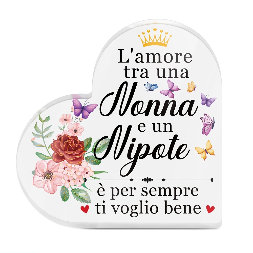 TEMU Targa da tavolo a forma di cuore 2D piatta, 1 pezzo, italiana "Nonna & Nipote" - Ornamento con e "L'amore Tra Una Nonna E Un Nipote � ", adatta