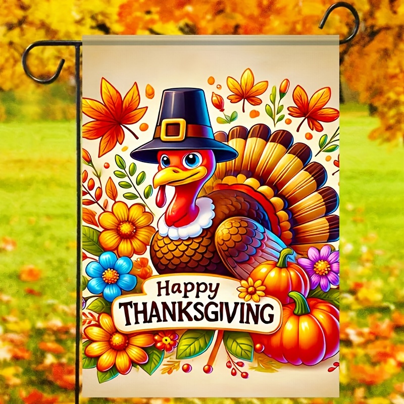 

Happy Thanksgiving & Double-sided Garden Flag - 12x18 Inch, Polyester, Fall & Winter Outdoor Decor For Yard, Lawn, And Farmhouse