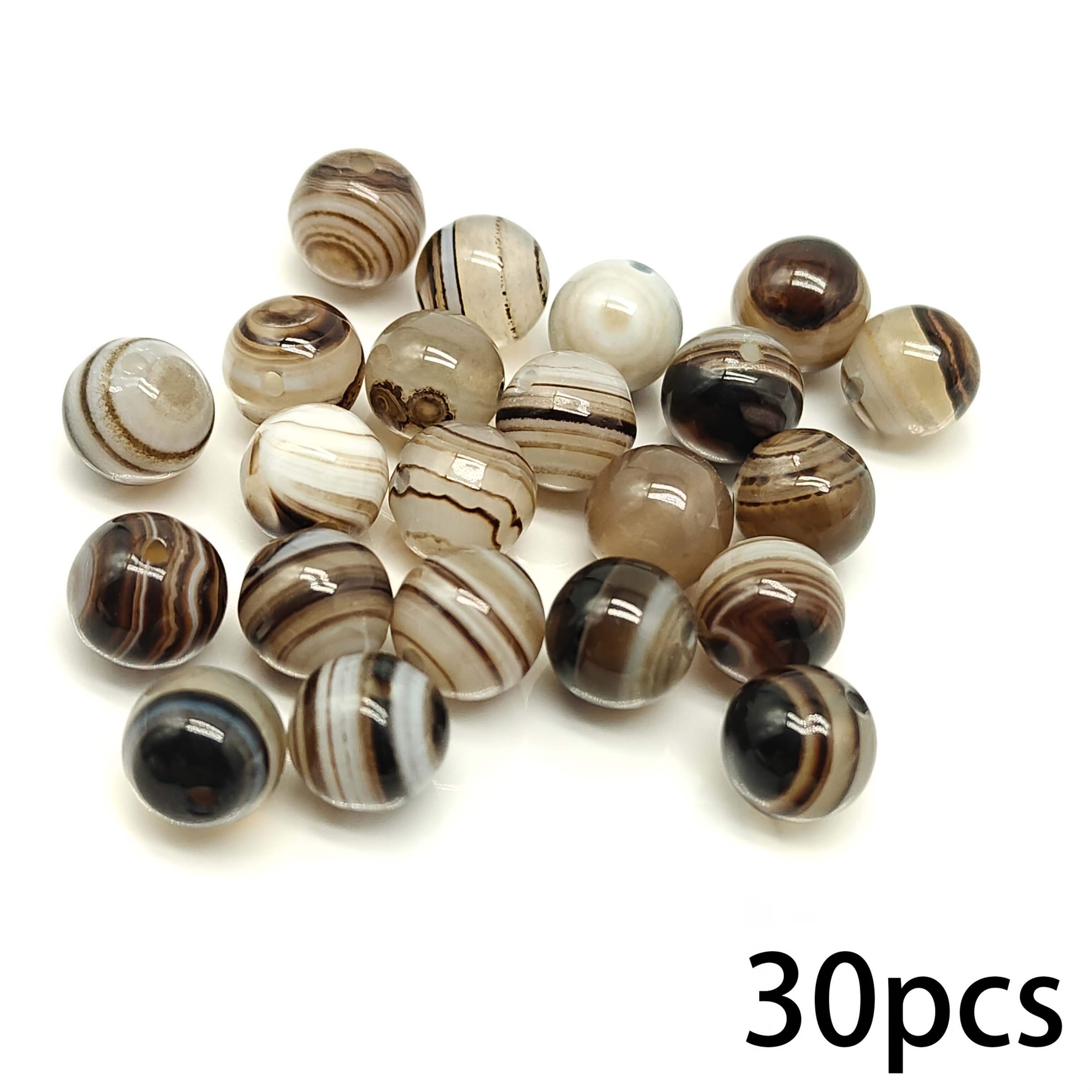 E-shop 30 Stück/8mm Natürliche Achatsteine DIY Lose Perlen, Schmuckherstellung Zubehör für Halsketten, Armbänder, Ohrringe, Handy-Anhänger