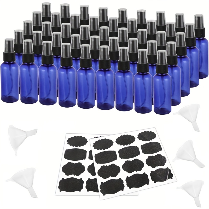 

50pcs 2oz Leakproof Blue Plastic Spray Bottles - Refillable Atomizers With Labels & Funnels, Ideal For Essential Oils, Perfume, Skincare -, Uv , Travel & Home, Cleaning, Empty