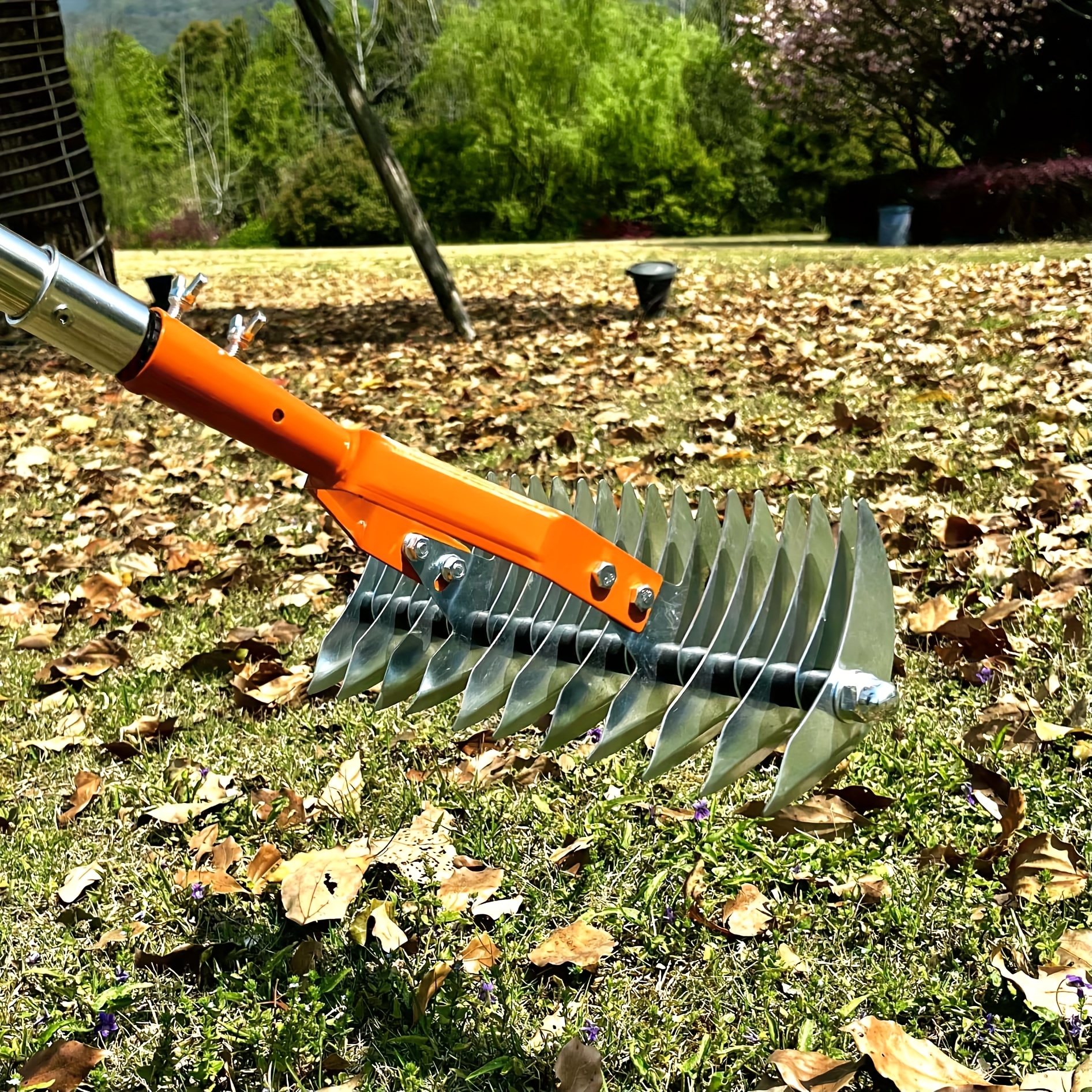 heavy duty lawn garden rake detachable head with sharp   stainless steel construction ergonomic grip handle for yard lawn care leaf   thatch removal ideal for home yard maintenance versatile tool sturdy build gardening accessory   Product details 6