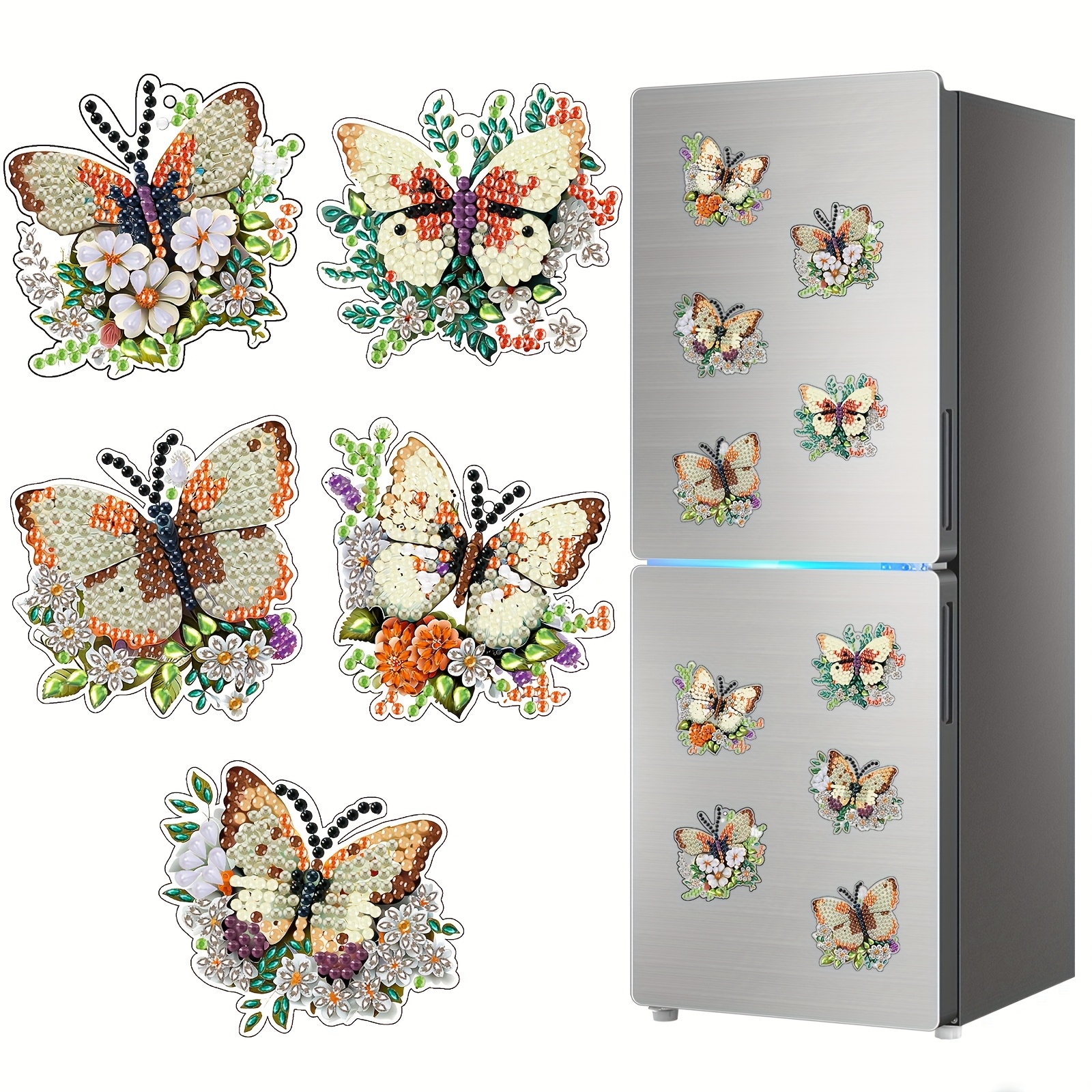 TEMU 5pcs Diy Diamond Painting Refrigerator Magnets, And Floral Combination Pattern Diamond Painting Magnetic Decorative Stickers, Rich And Exquisite
