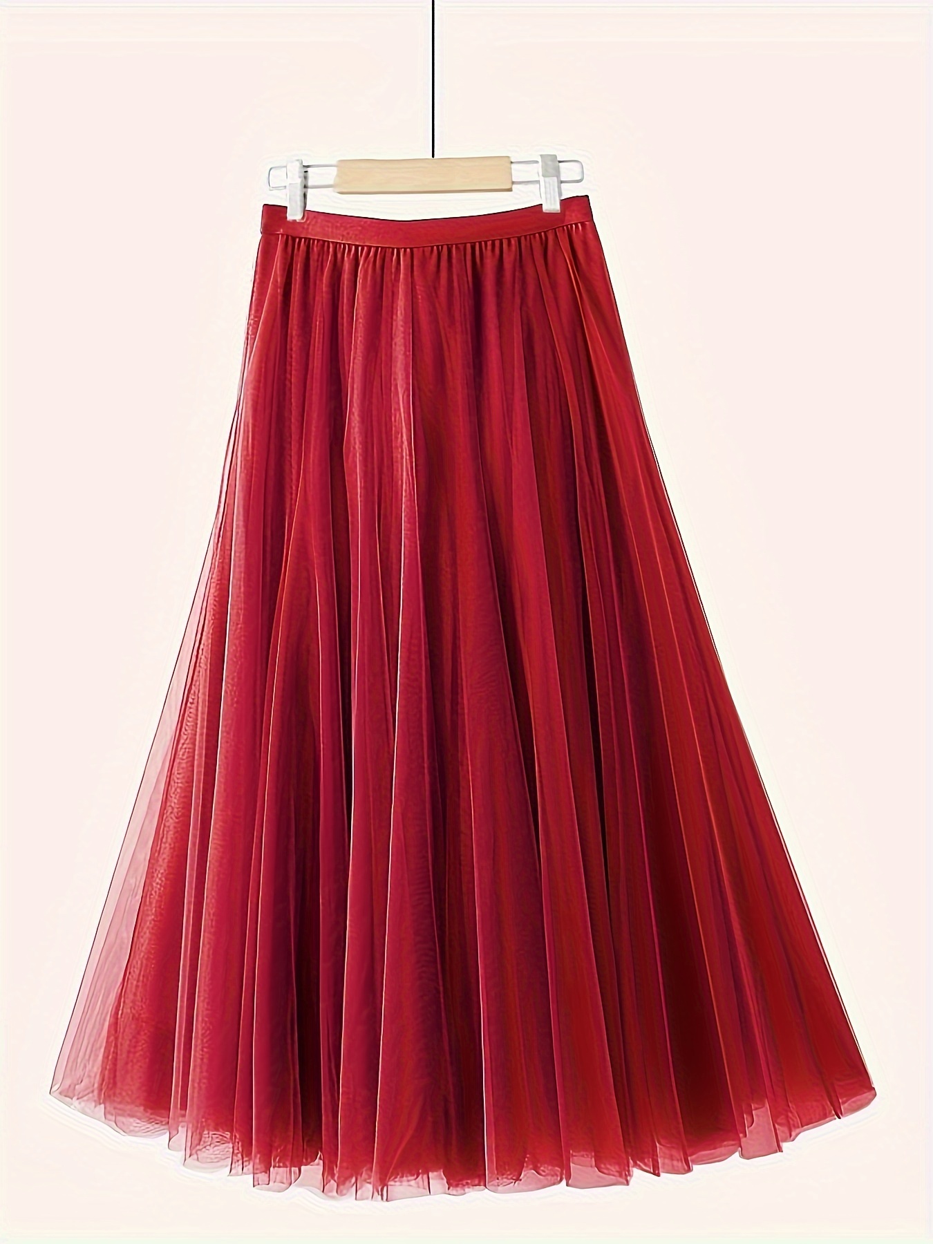 Elastic Waist Tulle Skirt, Casual A-line Tutu Skirt For Spring Summer,  Women's Clothing
