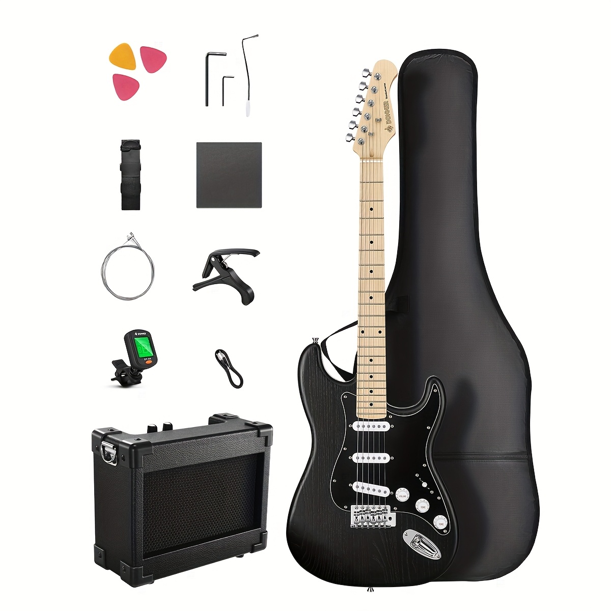 TEMU Full Size 39 Inch Electric Guitar Kit , For Beginner, With Amplifier, Bag, Capo, Strap, String, Tuner, Picks Dst-80