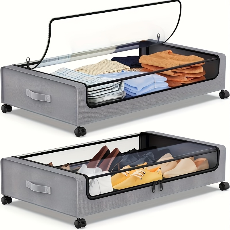 1pc 2pcs set of under bed storage boxes with wheels used for storing clothes blankets shoes toys books and bedding