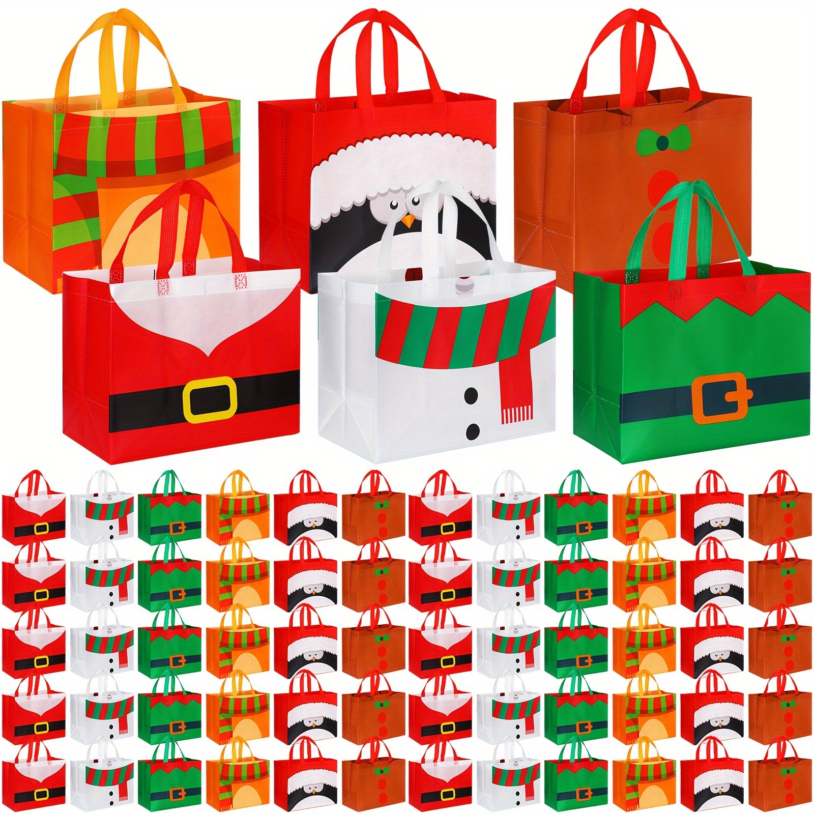 

120 Pcs Christmas Gift Bags Tote Bags Bulk Christmas Non Woven Treat Bags With Handle 12.8 X 9.8 X 6.7 In (figure)