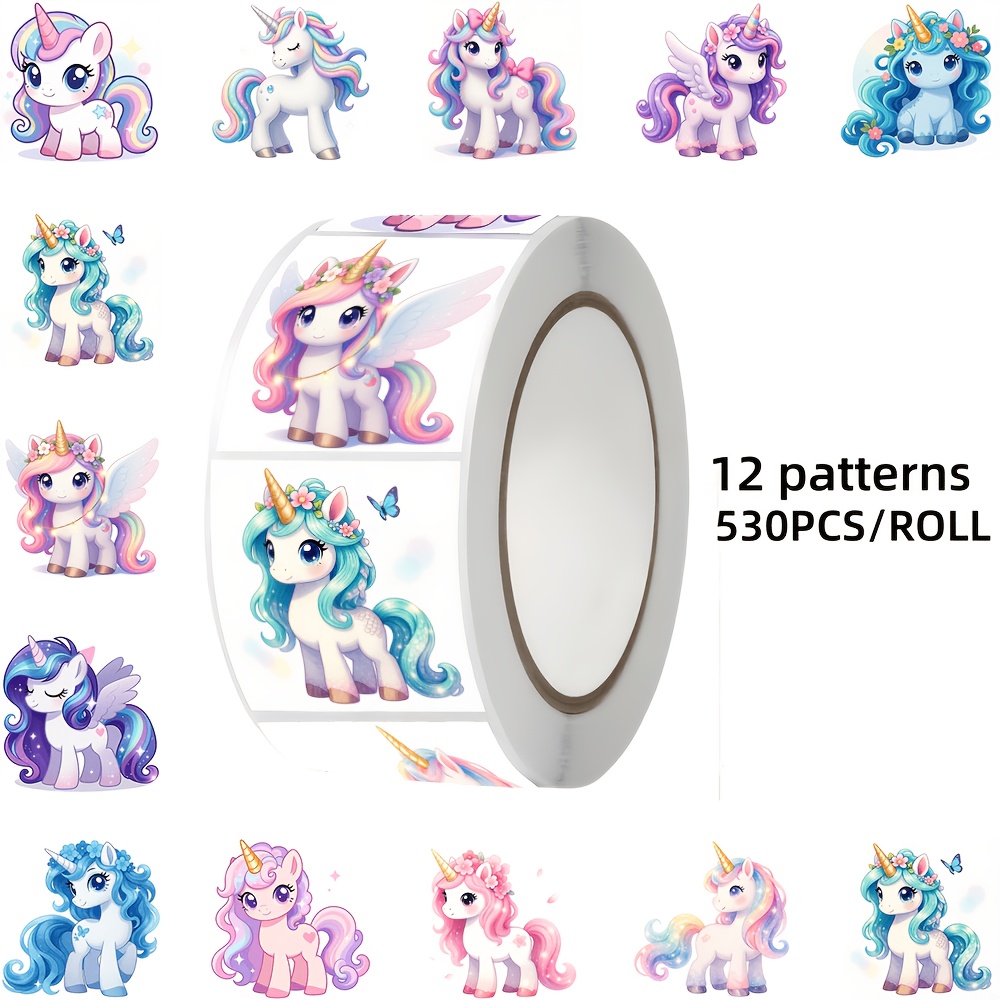 TEMU 530pcs Unicorn Theme Stickers, 12 Designs, Suitable For Laptops, Tablets, Notebooks, Envelopes, Gift Boxes, Luggage And Other Decorations, Ideal
