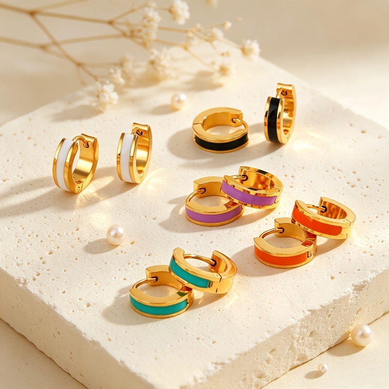 Colored Enamel Drip Oil Golden Edge Circle Ear Studs